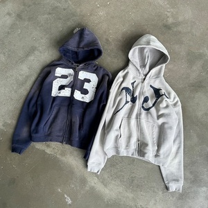 Sudadera con Capucha Personalizada de Estilo Vintage con Cremallera Completa para Hombre, Sudadera Retro Holgada con Efecto Desgastado, Estilo Urbano, Lavado Ácido, Gruesa - Product Image 2