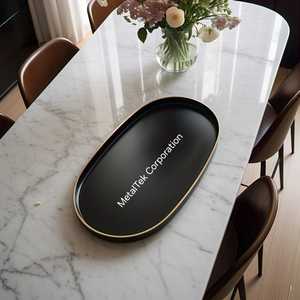 Bandeja para servir con fechas de forma ovalada de oro negro, estilo árabe, vajilla de Metal de aluminio de alta calidad, utensilios de cocina, bandejas recubiertas de polvo - Product Image 1