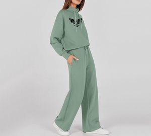 Ensemble de survêtement pour femmes personnalisé en 2 pièces, ensemble de survêtement d'hiver, sweat-shirt à cordon de serrage, pantalon de survêtement à jambes larges, ensemble de détente, survêtement - Product Image 4