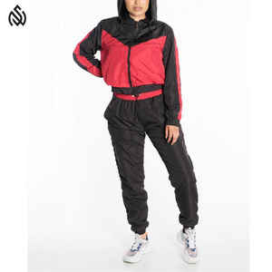 Costume coupe-vent avec logo personnalisé pour femmes, jogging vintage à motif uni avec fermeture éclair complète, survêtements streetwear grande taille - Product Image 4