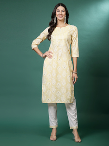 Ensemble Kurta et Pantalon Droit Brodé en Coton Pur de Qualité Export pour Femme, Style Ethnique Exclusif, avec Dupatta Rama - Product Image 4