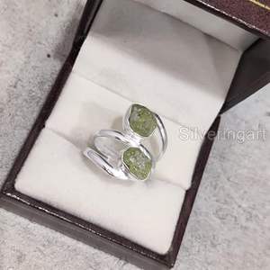 Bague pour femme en argent sterling 925, pierre précieuse péridot naturelle, pierre de naissance d'août, double pierre, bijoux faits à la main pour Noël - Product Image 3