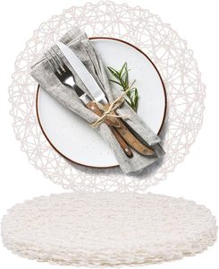 Unique Circular Shaped Natural Non-Slip Heat Resistant <b>White</b> Paper Placemat Indoor Outdoor <b>Dining</b> <b>Table</b> Beautiful Braided Design - Product Image 1