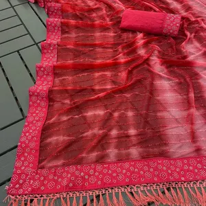 FULPARI DAMSAREE neue Arbeit Saree Partybekleidung traditioneller indischer Sari-Faden mit feiner Georgette Länge: 6,3 Meter