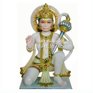 Estatua de Mármol de Hanuman Ji |   Murti de Bajrangbali Arrodillado para Templo en Casa |   Maliyas - Product Image 1