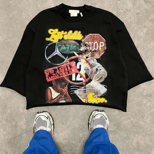 ผู้ผลิตเสื้อผ้าสตรีทแวร์ผ้าฝ้ายหนาน้ำหนักมากสำหรับผู้ชายตามสั่ง |   เสื้อครอปทรงบ็อกซี่พิมพ์ลายการ์ตูนแบบดรอปชอลเดอร์เป็นมิตรกับสิ่งแวดล้อม - Product Image 4