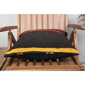 Elegant 18x18 Inch <b>Black</b> Kilim Wool Pillow Woven Vintage Floral Embroidered Square Pattern Bedding with <b>Feather</b> Filling Portable - Product Image 5