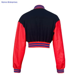 Chaqueta universitaria para mujer, acolchada, impermeable, a prueba de viento, PU, piel de oveja, Patchwork, manga larga, un solo pecho, abrigo corto ajustado, Top - Product Image 6