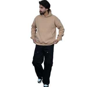 400g 100% coton pull à capuche pour hommes lourd polaire Streetwear Logo personnalisé broderie décontracté mode Beige sweat - Product Image 2