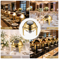 Chauffe-plat rond en or de luxe 6L en acier inoxydable pour buffet à couvercle roulant pour l'approvisionnement en restauration de restaurant d'hôtel