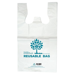 Camisetas recicladas personalizadas de alta calidad, bolsas de compras de plástico transparente con asas para envasar alimentos y verduras con logotipo - Product Image 1