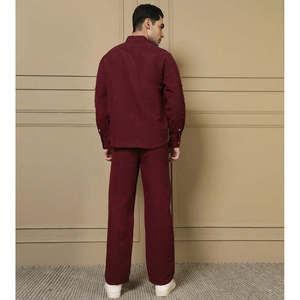 Amanush <b>Men's</b> Maroon Cotton Solid Co-ord Set Full Sleeve Mandarin Collar Kurta With Pants Casual Summer Daily Wear 2 Piece Set - Product Image 4