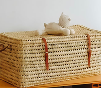 Fait à la main marocain bohème grand osier carré coffre de rangement femmes sac à bandoulière feuille de palmier poignées en cuir été automne serrure