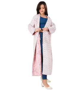 Veste réversible décontractée pour femme, longue, respirante, en coton écologique matelassé, imprimée à la main, avec 2 poches avant, faite à la main - Product Image 3