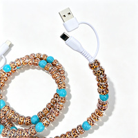 Câble de charge USB perlé à motif vintage 4-en-1, décor élégant, sans nœuds, flexible, multicolore, cadeau, vente en gros
