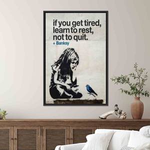 Impression sur toile inspirante de Banksy, représentant une fille et un oiseau bleu, 1P, encadrée en noir - Product Image 1