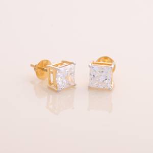 Boucles d'oreilles clous en diamant taille princesse de 4,06 carats cultivé en laboratoire, en argent sterling 925 massif, bijoux solitaires - Product Image 1