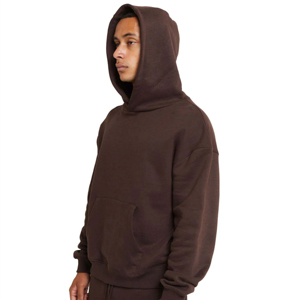 Pull à capuche Hip Hop en éponge française 100% coton pour hommes, poche brodée, épaules tombantes surdimensionnées, teint uni - Product Image 2