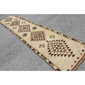 3x13.7 ft Herki Turkish Rug, <b>Brown</b> Floral Vintage Rug <b>Wool</b> - Product Image 4