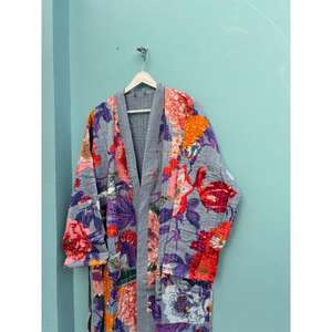 Bata de baño de algodón hecha a mano Kantha con estampado Floral de alta calidad para mujer, talla de felpa, Kimono multicolor, ropa de dormir para uso doméstico, otoño - Product Image 4