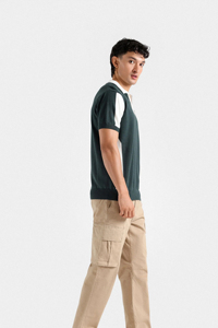 Embroidered Compressed Knitted Solid Short Sleeve Loose Fit Casual <b>Design</b> Men's Outfit Set 100% Cotton - Product Image 3