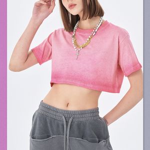 Nouveau T-shirt court boutonné dégradé délavé personnalisé pour femme en polyester/coton – Collection été - Product Image 3