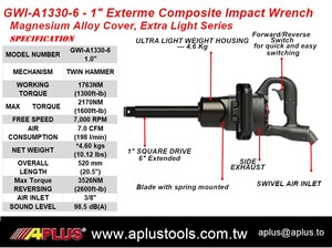 APLUS GWI-A1330-6 Kunci Pas Udara Ringan dengan Casing Aluminium Alloy 1-Inci, Torsi 2600 NM, 7000 RPM, Bersertifikasi ISO9001, untuk Baut M32 - Product Image 2