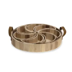 Plato de madera natural redondo o cuadrado al por mayor para servir comida en casa o restaurante - Product Image 2