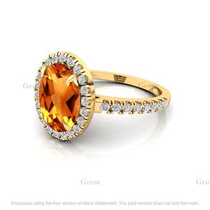 Bague de pierres précieuses citrine naturelle faite à la main 100% véritable ovale en or massif 18 carats ornée de vrais diamants bijoux fins pour femmes - Product Image 5