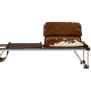 Chaise longue vintage Bauhaus du milieu du siècle dernier en bois brun et cuir avec peau de vache pour chambre à coucher, villa, parc, salle à manger, bureau à domicile - Product Image 1