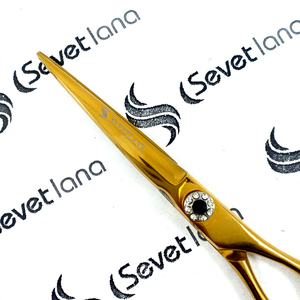 Tijeras de peluquería hechas a mano, 6 pulgadas, mango dorado con anillo bonito en Color dorado - Product Image 6