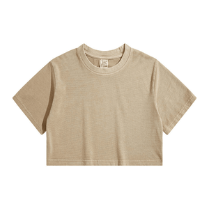 Tops cortos sueltos de algodón 100% de 210gsm de alta calidad para mujer, camisetas de manga corta con cuello redondo y estampado de logotipo personalizado - Product Image 3
