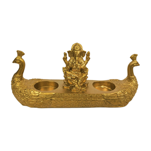 Statue de Ganesh Ji en polyrésine, poussière de marbre, faite à la main, peinte à la main, paon doré, porte-bougie tealight, décoration d'intérieur, cadeau intelligent - Product Image 6