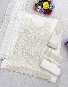 Elegant Precious Color O Neck Style Pure Silk Fabric Heavy Embroidery & Beads Work <b>Three</b> Piece Salwar Suit At Reasonable Rate - Product Image 5