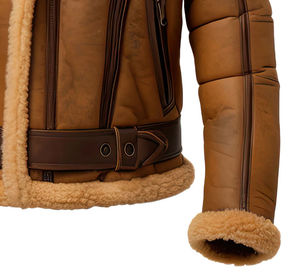 Men's Winter Sherpa <b>Jacket</b> Canvas Sheepskin Leather <b>Fur</b> Casual Windproof Breathable <b>Hooded</b> Front Logo - Product Image 4