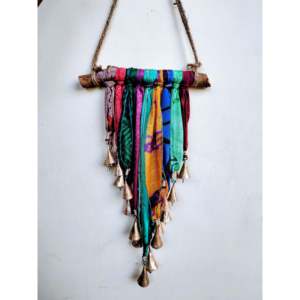Recycled Silk Sari Saree <b>Wall</b> Hanging Bohemian Home Decoration Vertical Hippy Hippie <b>Wall</b> Art Wind Chime Mobile Sun Catcher - Product Image 1