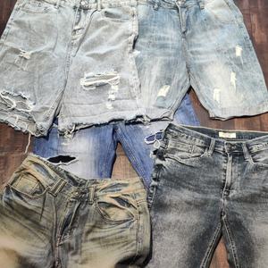 กางเกงยีนส์ขาสั้นสำหรับผู้ชายทรงสลิมฟิตสีสาด - Product Image 4