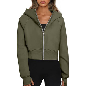 2025 femmes haute qualité polaire à capuche XS taille personnalisé imprimé haut court avec col à capuche plaine fermeture éclair sweats - Product Image 6