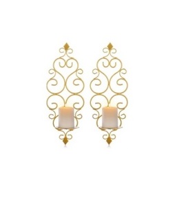 Ensemble de deux bougeoirs muraux décoratifs en métal pour salle de fête Bougeoir décoratif pour bureau à domicile Bougeoir en métal fait à la main - Product Image 1