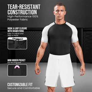 Pantalones Cortos de MMA para Hombre de Alta Calidad, Color Blanco, Costura Interior de 5 Pulgadas, Elásticos, de Secado Rápido, Ligeros, Transpirables, para Entrenamiento, Fitness, Kickboxing - Product Image 6