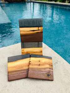 Ensemble de dessous-de-verre en bois et résine classique, durable, fait à la main, écologique, bois naturel, résine époxy, tasse à thé, café, table à manger - Product Image 5