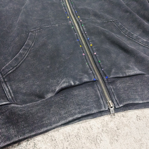 Chándales de diamantes de imitación de gran tamaño personalizados, chándales lavados con ácido de estilo holgado, conjunto de pantalones de chándal y sudadera con cremallera para hombres - Product Image 3