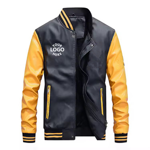 Abrigo cortavientos de PU de lana de utilidad de invierno para hombre con bordado personalizado, chaqueta Bomber de cuero de calle con cuello levantado y cierre de cremallera - Product Image 2
