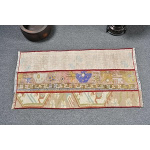 Alfombra Turca Vintage Bohemia, Color Beige, 1,5x2,8 pies, Diseño de Retazos de Lana, Rectángulo Abstracto de Látex para Habitación de Pasillo - Product Image 3