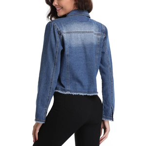 Hot Selling Women's Long <b>Stretch</b> <b>Denim</b> Jacket Women Jacket Breathable Plus Size Cotton Blue Winter Plain <b>Denim</b> Jacket for Women - Product Image 2