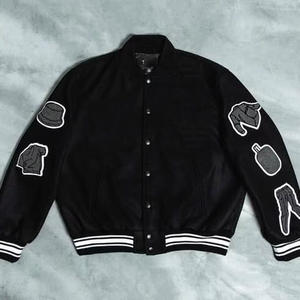 Chaqueta de mangas de cuero para hombre, chaqueta de béisbol Bomber para motocicleta de invierno, parche bordado personalizado, chaqueta universitaria Letterman para hombre - Product Image 2