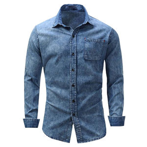Chemise Denim pour Homme avec Poches Poitrine Design Chemise Denim Bleu Classique pour Homme Street Style Chemise Denim pour Homme avec Coupe Slim - Product Image 2