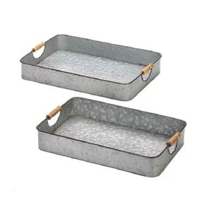 High Selling Home Kitchen <b>Supplies</b> Wooden Handle Rectangular Galvanized Serving Tray <b>Hotels</b> <b>Restaurants</b> Serving Tray - Product Image 1