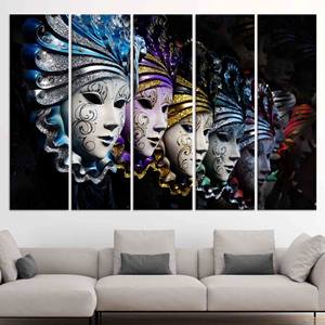 Masques de carnaval vénitien élégants, art mural en verre : impression sur toile moderne, lot de 5 toiles - Product Image 1