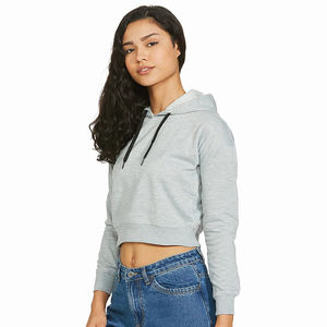 Sudadera con capucha corta para mujer de alta calidad con cómodo jersey de manga larga Color gris sudaderas con capucha para mujer - Product Image 3